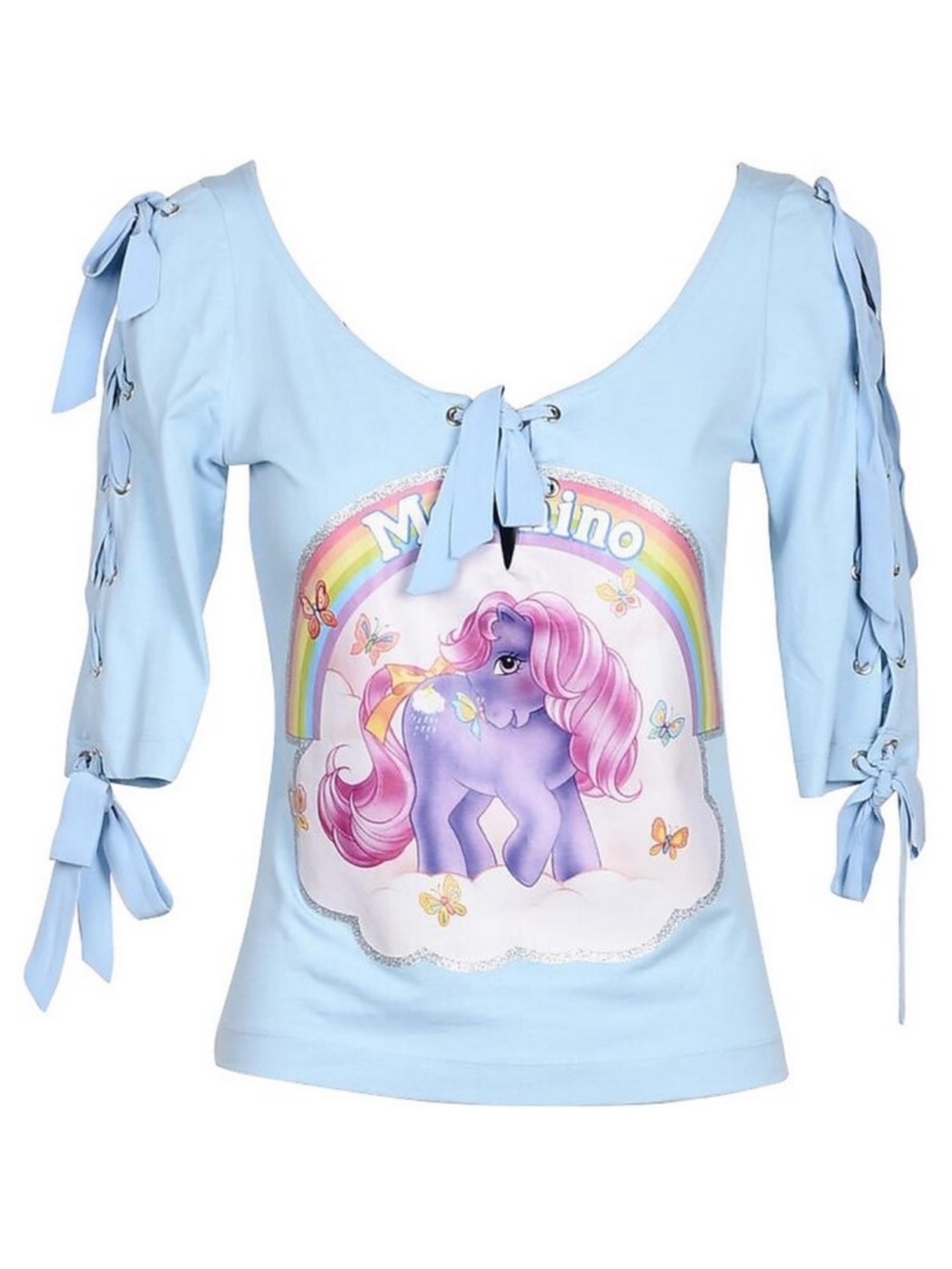 MOSCHINO x My Little Pony Light Blue Graphic Top with Bow Sleeves